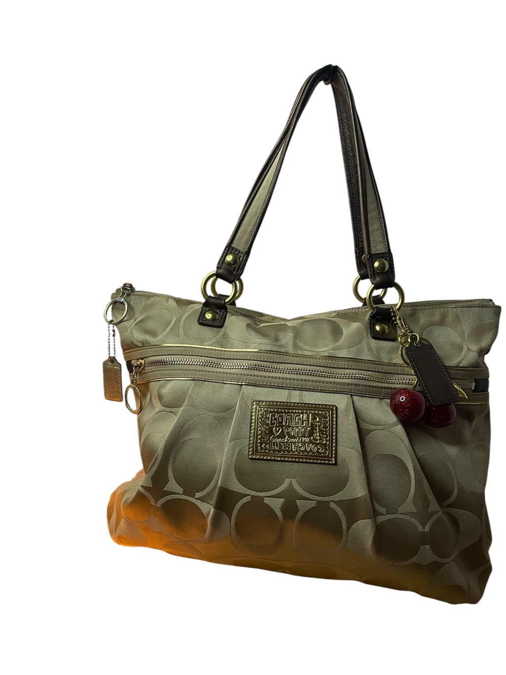 Coach Poppy Glam Tote 15316 | Signature C + Rare Original Cherry Charm